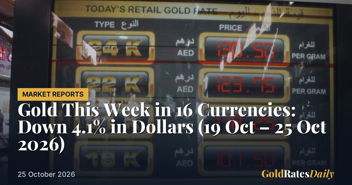 L'or cette semaine16 Devises : &Agrave; la baisse4,1 % en dollars (19 Octobre -25 Octobre2026 )